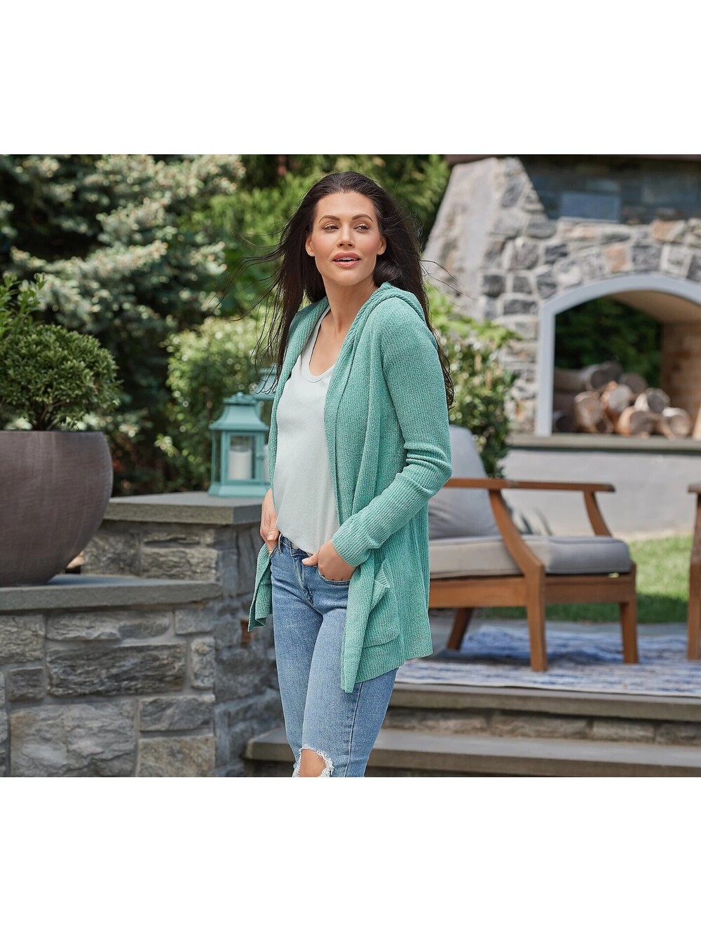 Barefoot Dreams CozyChic Ultra Lite Hooded Cardi-QVC A379169-Aquamarine-Size 3X